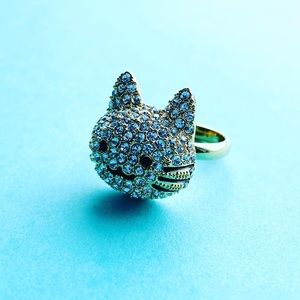 CAT LOVERS 90’s Swarovski Crystals Gold Tone Cat Face Ring Size 6 1/2”